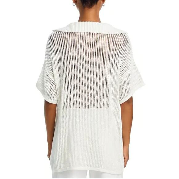 VINTAGE HAVANA WOMENS SMALL COLLARED V-NECK OPEN KNIT POLO COTTON SWEATER WHITE - Picture 2 of 12